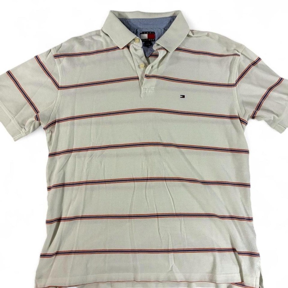 2006 Tommy Hilfiger polo shirt. White, blue and orange. Men's large